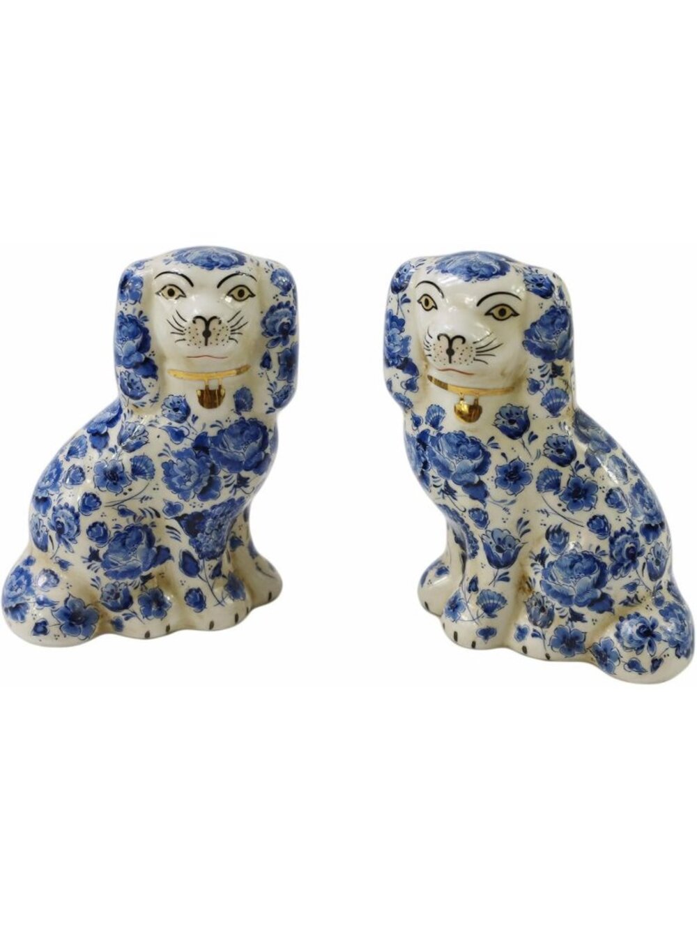 Vintage Hand-Painted Ceramic Dog Figurine Set - Small Porcelain Spaniel Decor